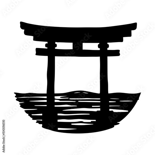 Oriental gate silhouette vector japan culture traditional architecture