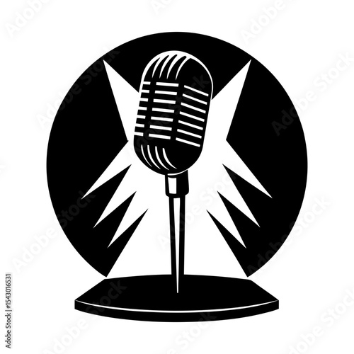 Vintage microphone audio recording vocal music concert stage spotlight show silhouette