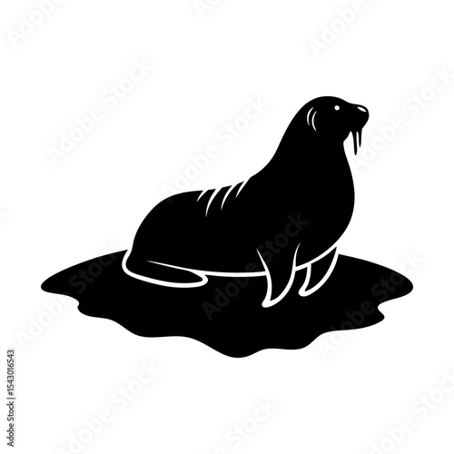Majestic walrus vector illustration arctic animal wildlife sea mammal design silhouette