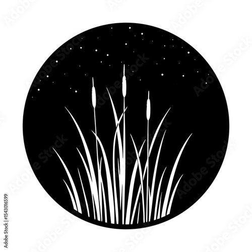 Reed cattails silhouette vector illustration reeds marsh wetland design art