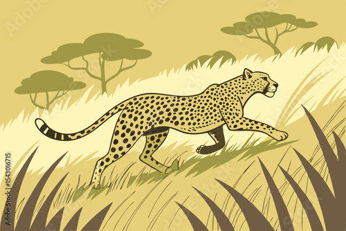 wild leopard moving through tall grass in safari wilderness

