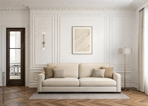Beige room with brown corduroy sofa