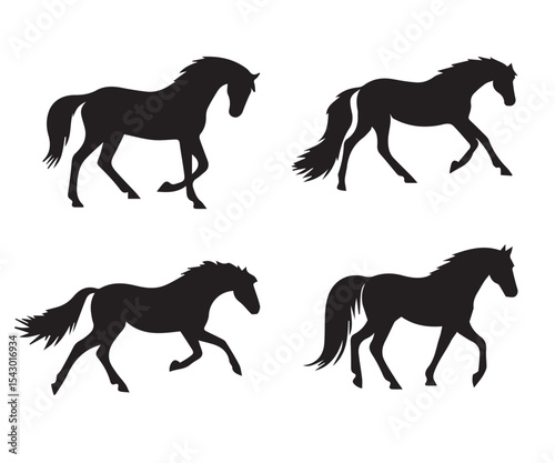 horse different poses isolated farm animal silhouette icon vector collection.