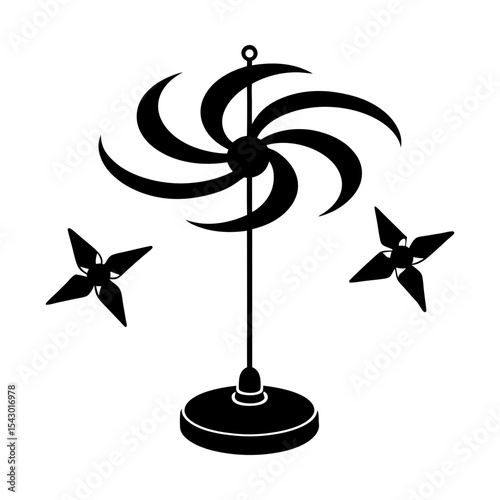Pinwheel wind spinner toy with throwing star vector graphic illustration silhouette