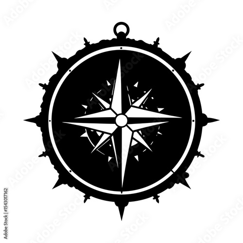 Vintage nautical compass rose vector graphic design element for travel maps silhouette