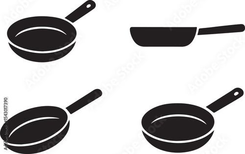 Frying Pan Silhouette Vector Set | Kitchen Cookware Icons