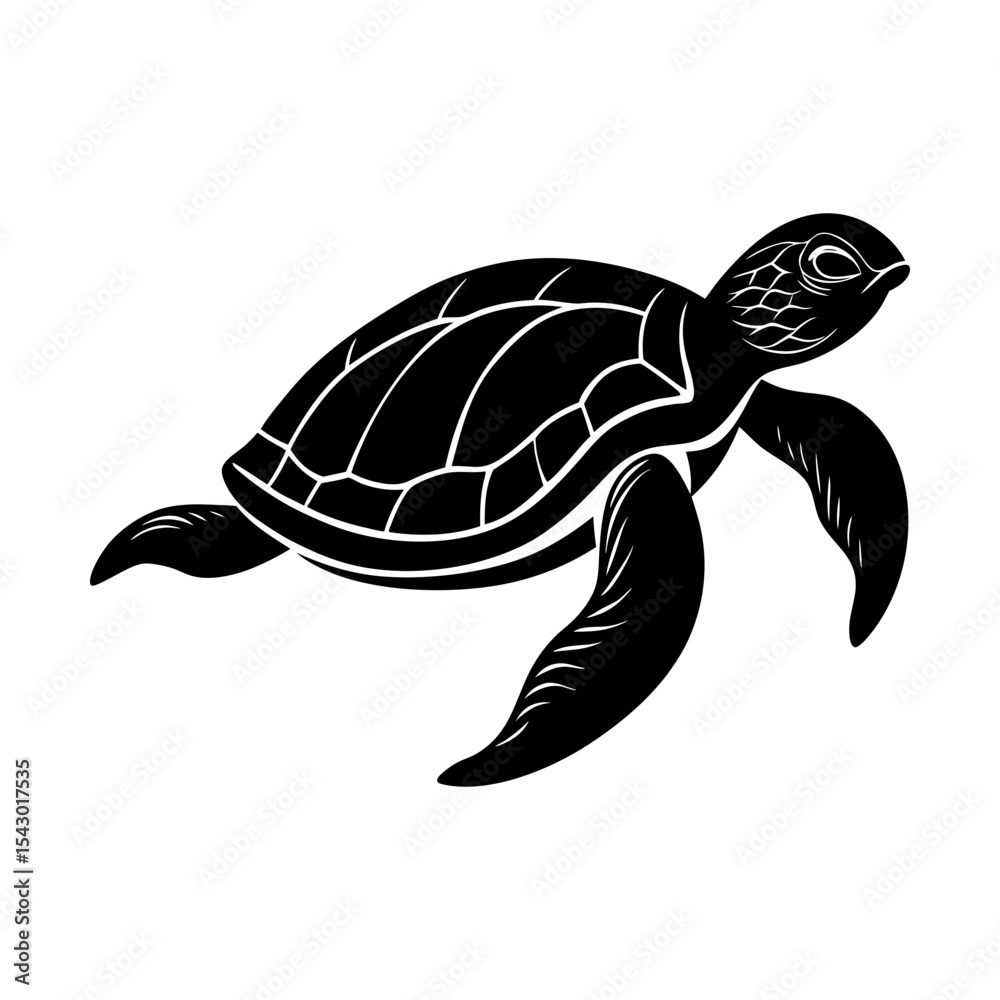 Fototapeta premium Sea turtle ocean wildlife marine reptile aquatic animal oceanography vector silhouette
