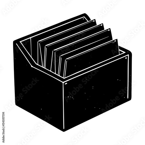 Wooden card file box organizer storage container office supplies retro art silhouette