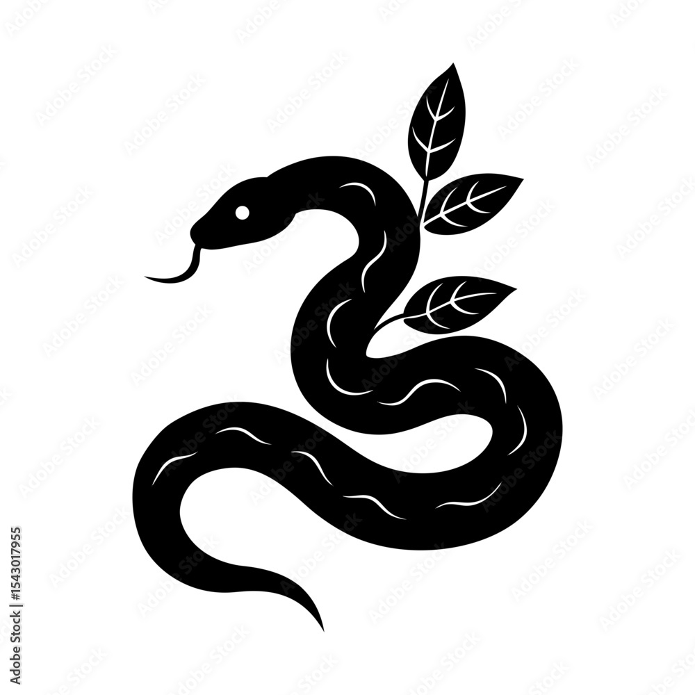 Fototapeta premium Serpent and foliage vector illustration reptile animal nature design silhouette