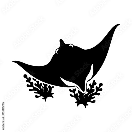 Manta ray ocean sea creature marine life aquatic animal underwater vector silhouette