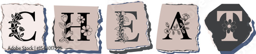 CHEAT Floral Typography of a Concept Word � Elegant Torn Paper Letter Design