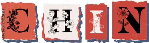 CHIN Floral Typography of a Concept Word � Elegant Torn Paper Letter Design