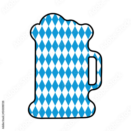 Beer mug silhouette with full Bavarian flag pattern. Traditional Oktoberfest symbol on white background
