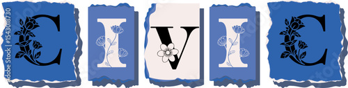 CIVIC Floral Typography of a Concept Word � Elegant Torn Paper Letter Design