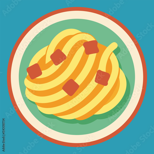 Pasta carbonara with parmesan woodcut engraving vector 