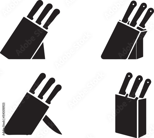 Knife Block Silhouette Vector Set | Kitchen Cutlery Holder Icons