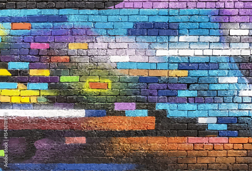 Colorful Pixelated Street Art on Brick Wall