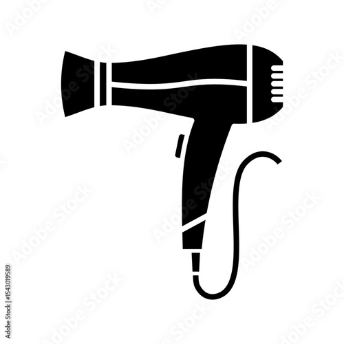 Hair dryer icon for salon or beauty designs. Black silhouette of electric hair dryer device.