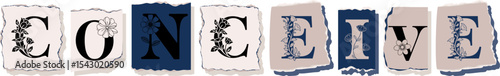 CONCEIVE Floral Typography of a Concept Word � Elegant Torn Paper Letter Design