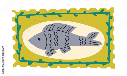 Healthy grilled whole fish on a plate vector illustration. Baked whole fish icon isolated on a white background. Fried fish with lemon,hand drawing illustration .