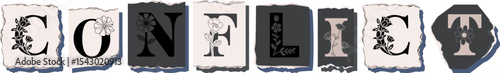 CONFLICT Floral Typography of a Concept Word � Elegant Torn Paper Letter Design
