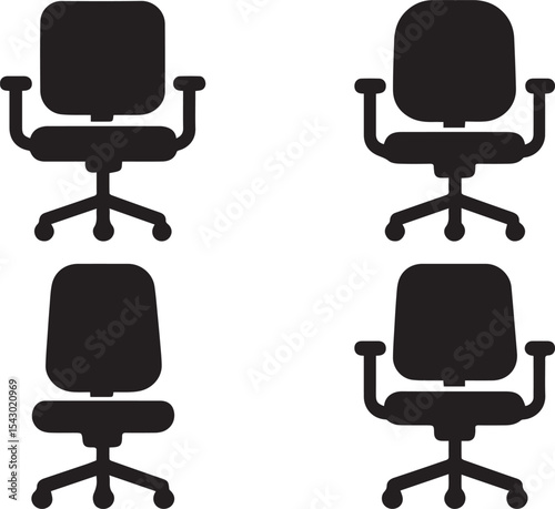 Office Chair Silhouette Vector Set | Ergonomic Furniture Icons
