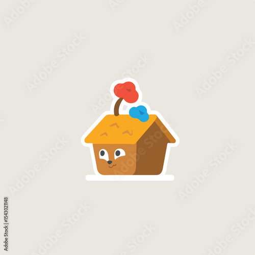 Playful House Character with Whimsical Flowers Sticker Design