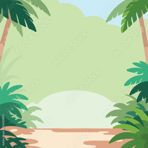 Tropical cartoon jungle background with space for text and design.