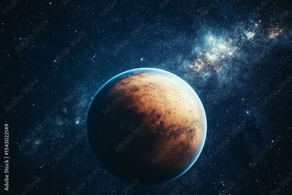 Obraz premium Celestial Wanderer Exploring Mars Ascending Through Dusty Enigmas and Cosmic Vistas in Space