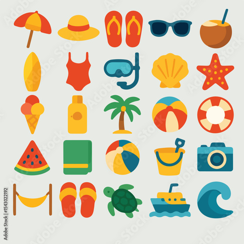Colorful Summer Vacation Holiday Icon Collection