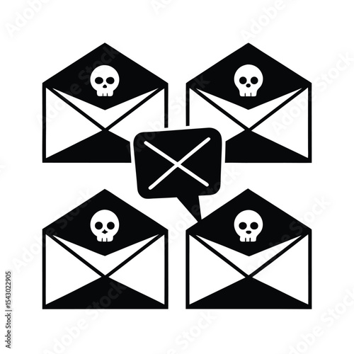 Silhouette vector four skull marked envelopes with a rejected message 