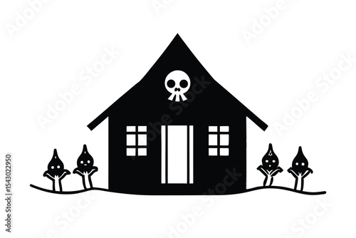 Spooky Shack Halloween Scene with Skeletons Illustration spooky