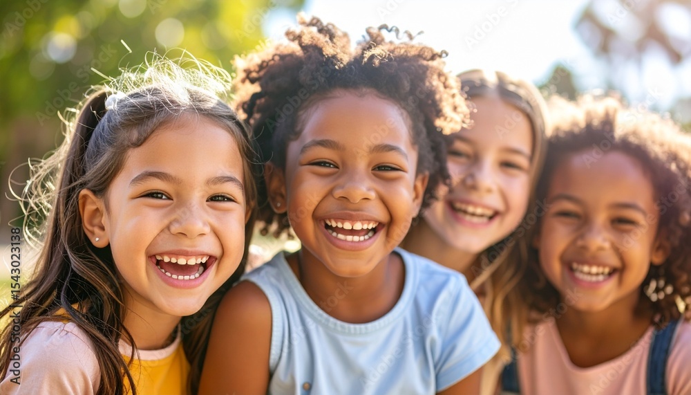 Obraz premium Group of Young Girls Laughing Outdoors – Authentic Friendship