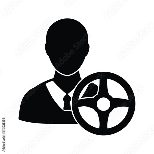 Professional driver silhouette icon businessman with steering wheel silhouette vector.