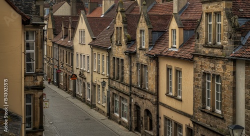 Historic European Town Street with Traditional Buildings