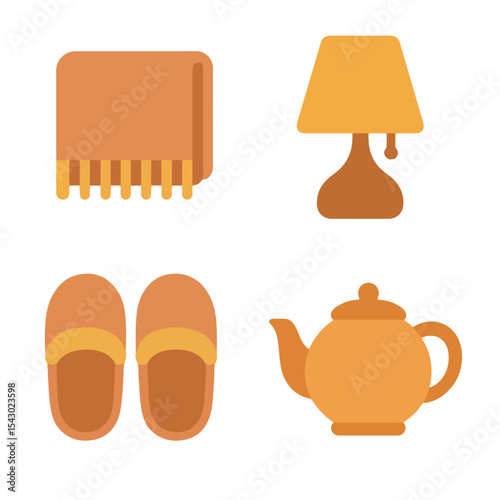 Cozy Comforts: Blanket, Lamp, Slippers, and Teapot