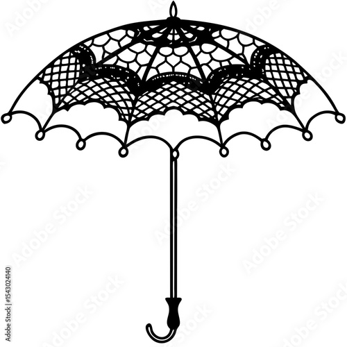 Elegant Lacy Umbrella Vector – Generative AI and Linocut Silhouette Design