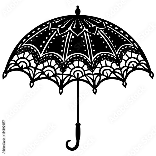 Elegant Lacy Umbrella Vector – Generative AI and Linocut Silhouette Design