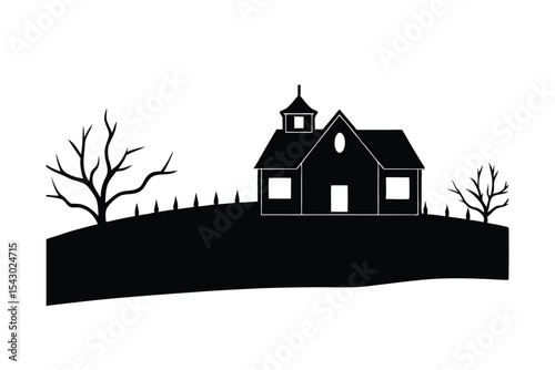 Haunted Farmhouse in Barren Field Vector Illustration spooky