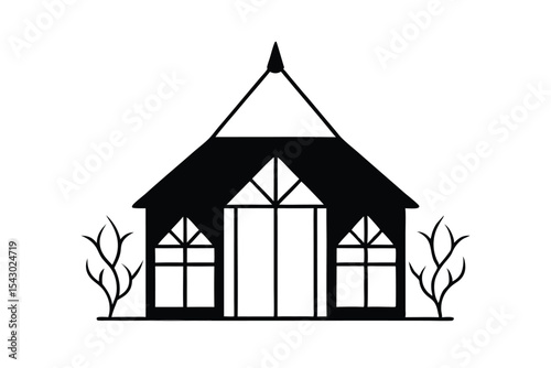 Haunted Greenhouse Vector Scene with Witch graphic design