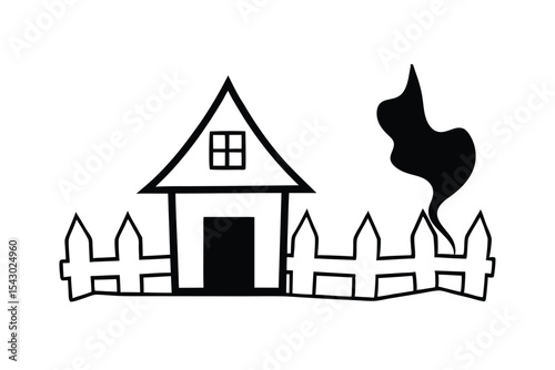 Haunted House with Broken Fence Vector Illustration spooky