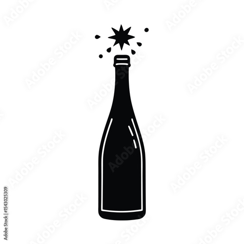 Celebratory champagne bottle silhouette a sparkling festive design.