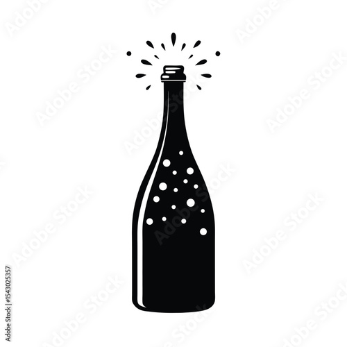 Celebrating success sparkling champagne bottle silhouette.