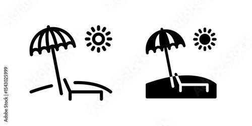 Icons with a beach and summer vacation theme, including an umbrella and lounge chair.