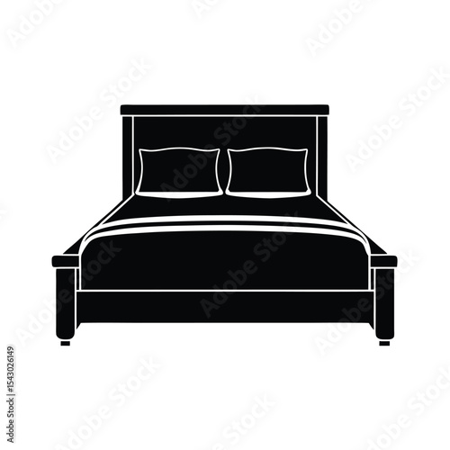 Double bed with pillows silhouette graphic design.