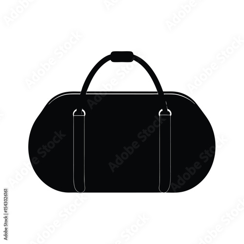 Simple black duffel bag silhouette illustration.
