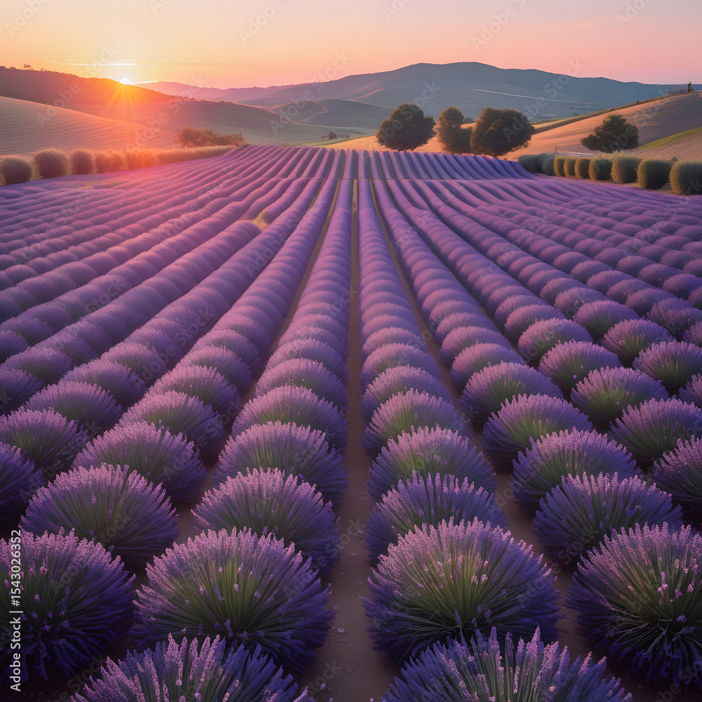 Fototapeta premium Purple Dreams - Lavender Fields at Golden Hour