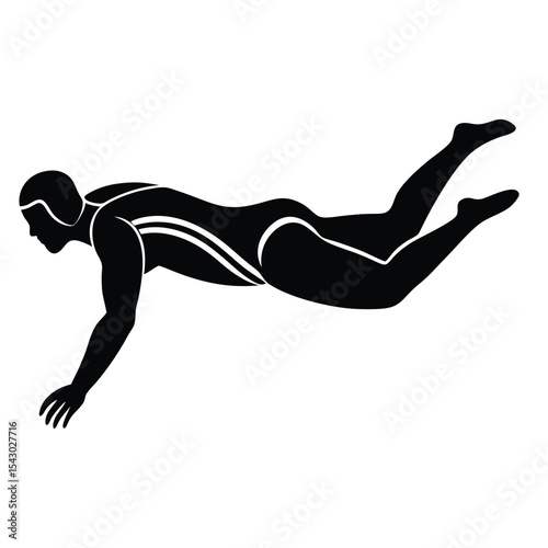 Swimming athlete in action vector silhouette illustration. Swimmer performing freestyle stroke. Swimming competition icon