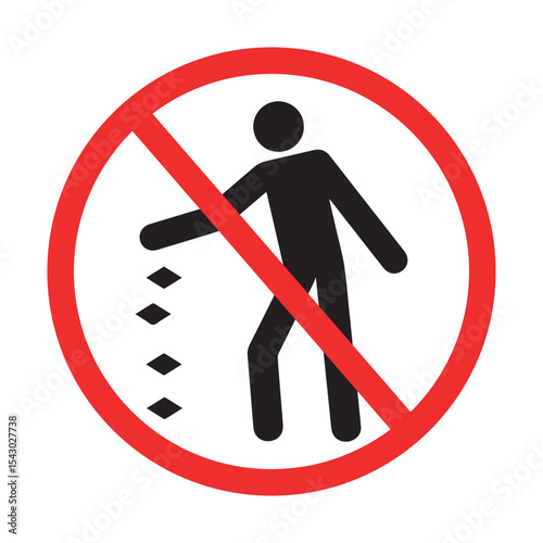 no littering sign with person dropping trash on white background for public areas