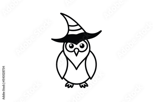 Wise Owl Wearing a Wizard Hat on White Background